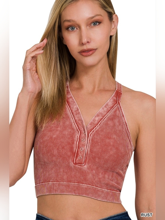 Zenana Outfitters Tops - Zenana Washed Ribbed Seamless Button V-neck Tank Top- Dusty Rose Fast Shipping!!